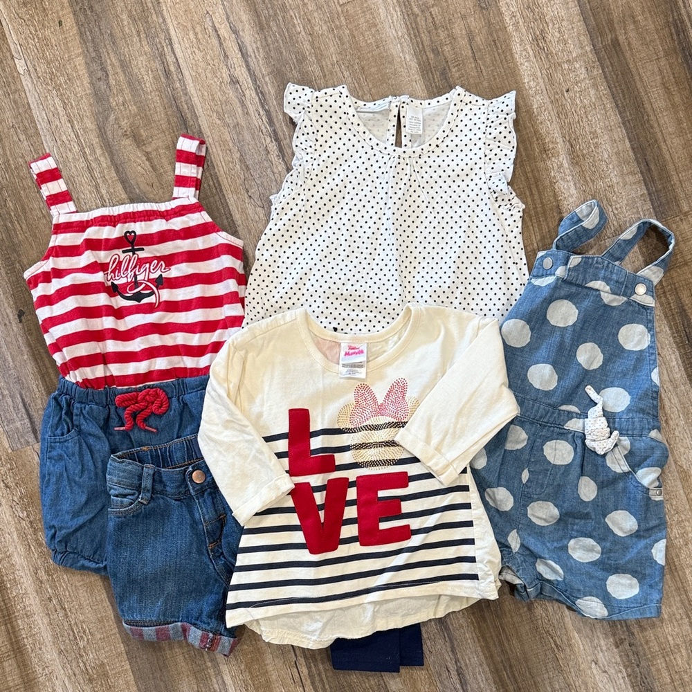 Kids Summer Bundle Size 24 Months.Long Sleeve Minnie Mouse Set, Nautical Romper